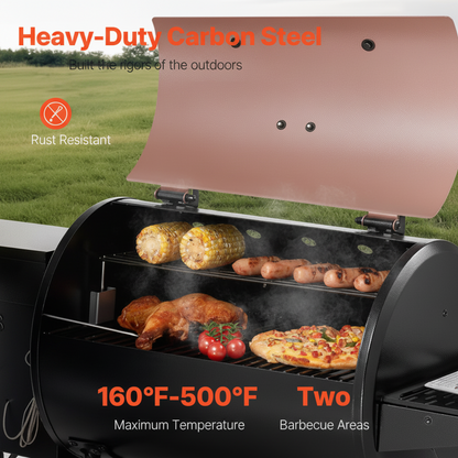 Wood Pellet Grill and Smoker, 8 in 1 BBQ Grills for Outdoor Cooking, 456 Sq. In. Cook Area Electric Grill in Black