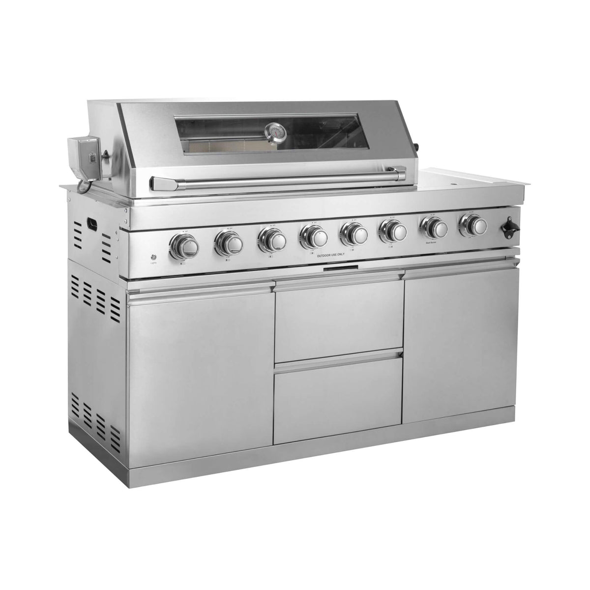 Castelle Flame Capri 96-Inch 6-Burner 85000 BTU Outdoor Kitchen Liquid Propane Grill Island With Fridge (SAK42895)