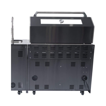 Castelle Flame Inferno Premium Black Stainless Steel 6-Burner Liquid Propane Kitchen Grill Island with Rotisserie Kit