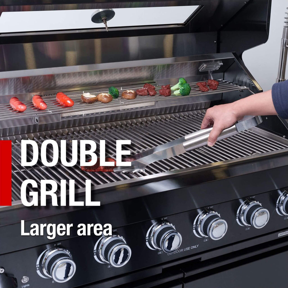Castelle Flame Inferno Premium Black Stainless Steel 6-Burner Liquid Propane Kitchen Grill Island with Rotisserie Kit