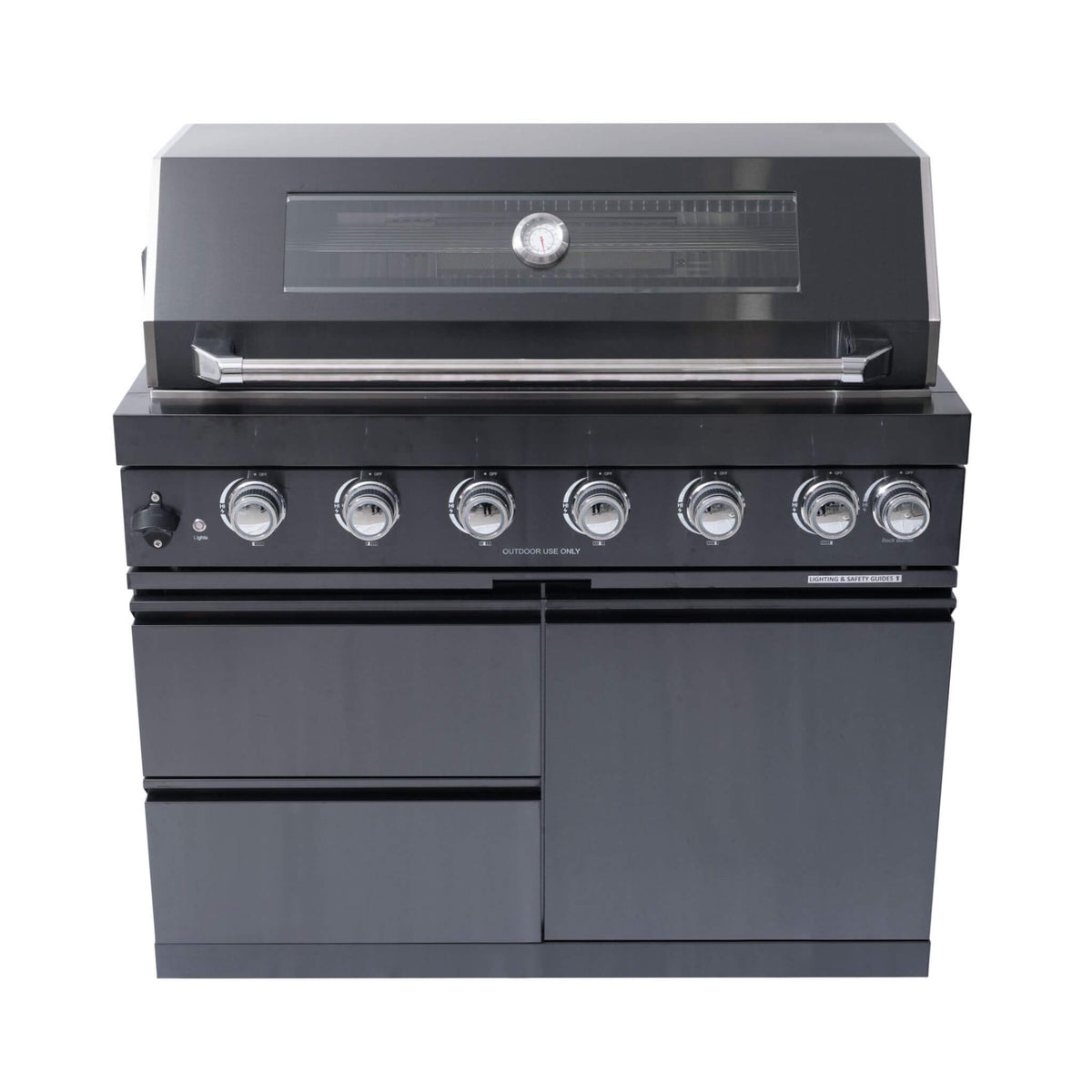 Castelle Flame Inferno Premium Black Stainless Steel 6-Burner Liquid Propane Kitchen Grill Island with Rotisserie Kit
