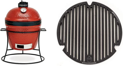 KJ13RH Joe Jr. 13.5 Inch Portable Charcoal Grill with Cast Iron Cart and Heat Deflectors, Blaze Red and  KJ15090620 Cast Iron Sear Plate