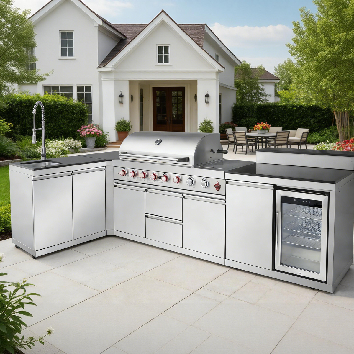 Cherylife Outdoor Kitchen Island with 6+1 Burner Propane Gas BBQ Grill