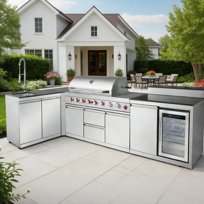 Cherylife Outdoor Kitchen Island with 6+1 Burner Propane Gas BBQ Grill