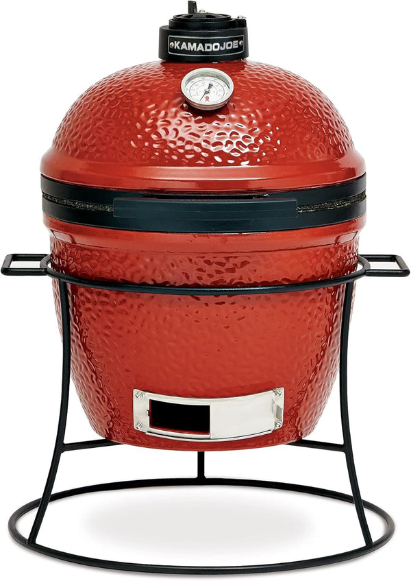 KJ13RH Joe Jr. 13.5 Inch Portable Charcoal Grill with Cast Iron Cart and Heat Deflectors, Blaze Red and  KJ15090620 Cast Iron Sear Plate