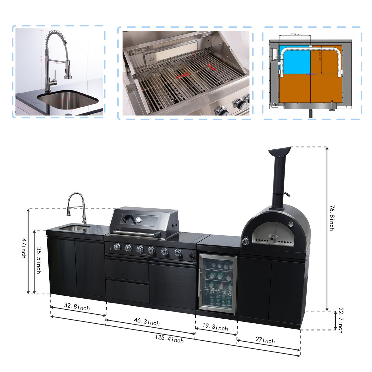 Navratil BBQ Black 125-Inch Double Stainless Steel Gas Outdoor Kitchen Barbecue Grill