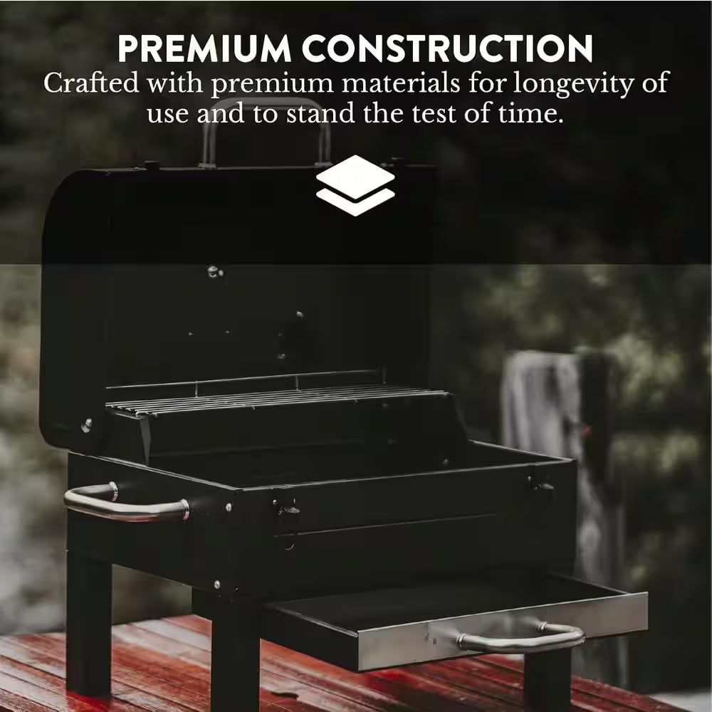 Portable Charcoal Grill 18-Inch Tabletop Grill in Black with Side Handles and Lid