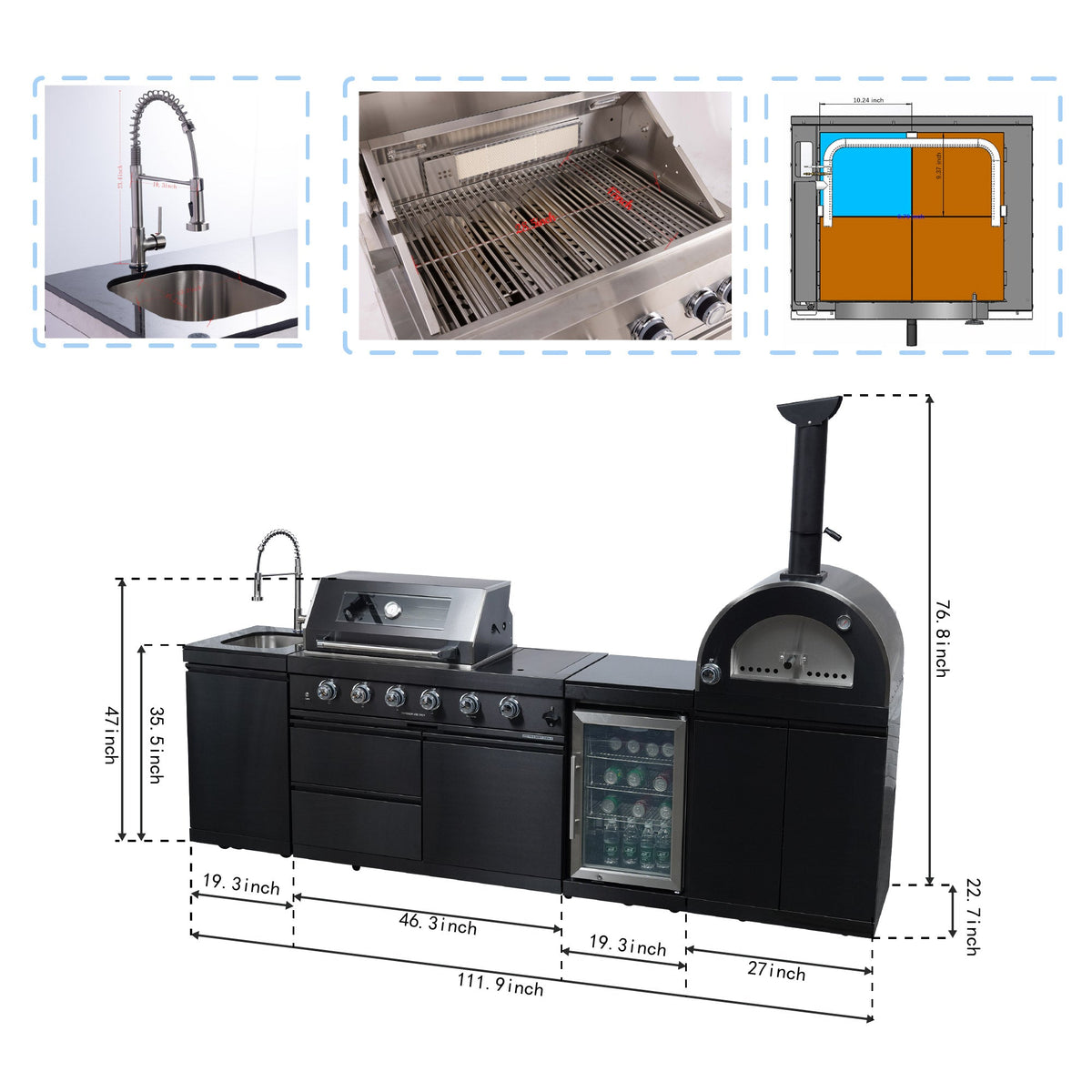Navratil BBQ Black 112-Inch Double Stainless Steel Gas Outdoor Kitchen Grill
