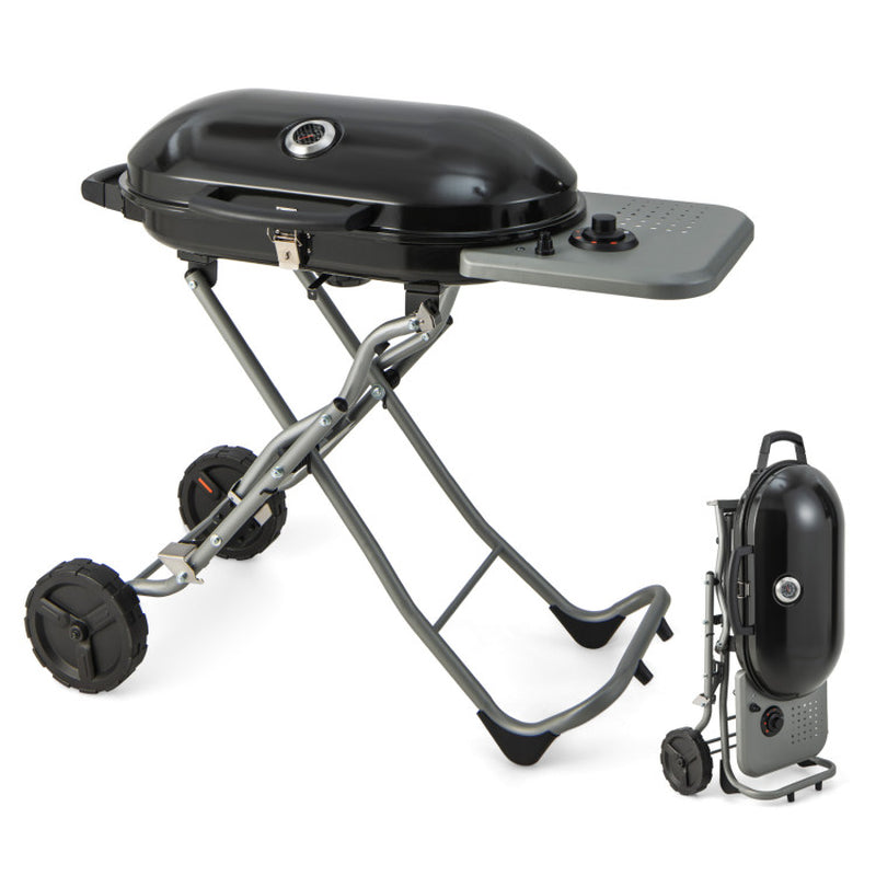 15000 BTU Portable Propane BBQ Grill with Wheels and Side Shelf