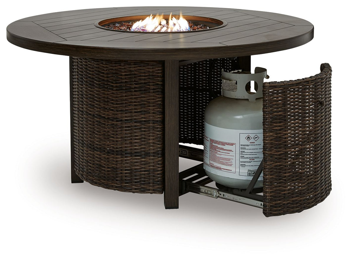 Signature Design by Ashley® - Monterey Point - Round Fire Pit Table - Dark Brown