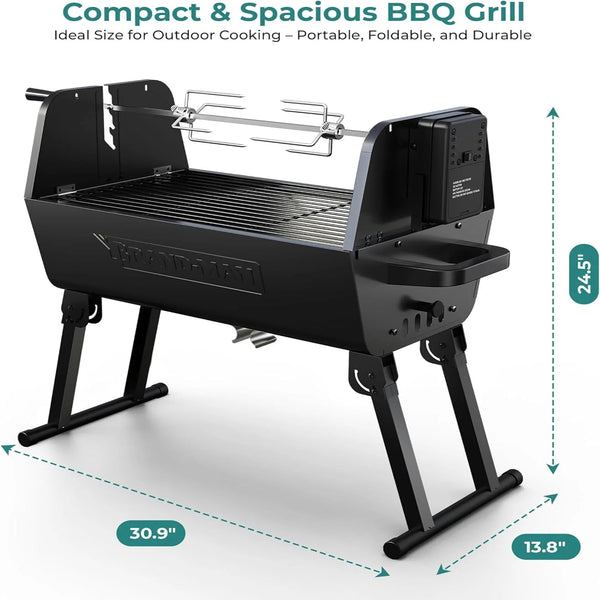 Brand-Man Grills Portable 2-In-1 Charcoal Rotisserie Grill with Spit Roaster & Motor, BBQ Outdoor Cooking