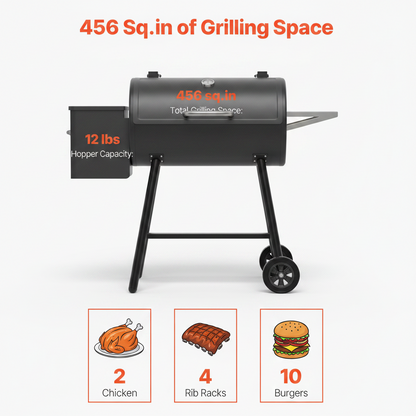 Wood Pellet Grill and Smoker, 8 in 1 BBQ Grills for Outdoor Cooking, 456 Sq. In. Cook Area Electric Grill in Black