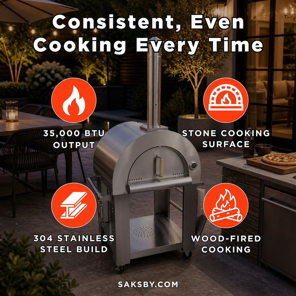 KoKoMo Grills Premium 32-Inch Stainless Steel Wood-Fired Pizza Oven [KO-PIZZAOVEN]