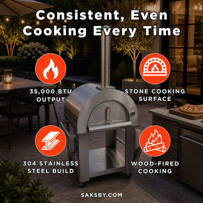 KoKoMo Grills Premium 32-Inch Stainless Steel Wood-Fired Pizza Oven [KO-PIZZAOVEN]