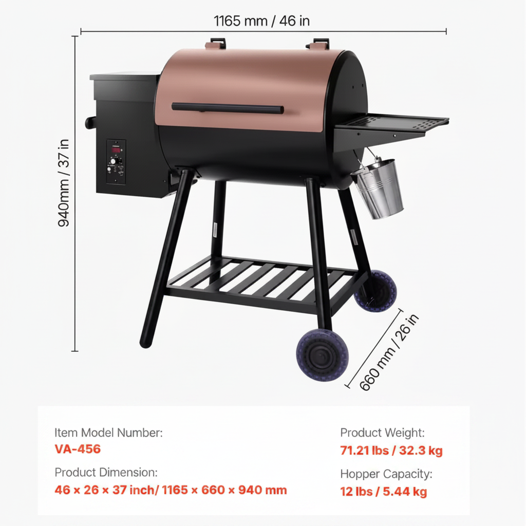Wood Pellet Grill and Smoker, 8 in 1 BBQ Grills for Outdoor Cooking, 456 Sq. In. Cook Area Electric Grill in Black