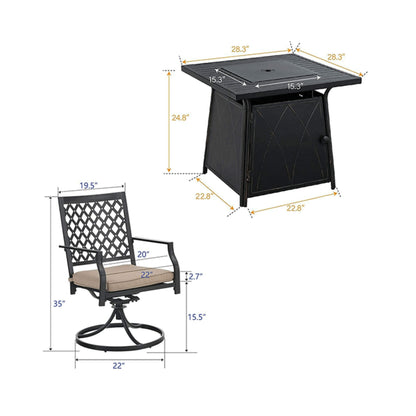 Sophia & William Outdoor Gas Fire Pit Table Set W/ Cushioned Swivel Dining Chairs, 5PCS