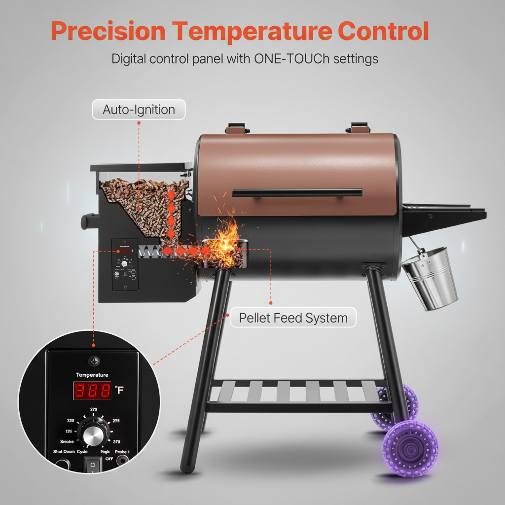 Wood Pellet Grill and Smoker, 8 in 1 BBQ Grills for Outdoor Cooking, 456 Sq. In. Cook Area Electric Grill in Black